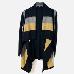 Ava Color Blocked Open Front Waterfall Cardigan Sweater Solid Sleeves and Back